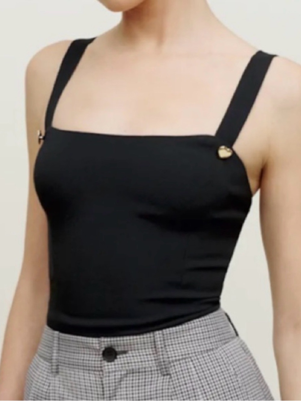 Reformation Eunice Black Smocked Back Top Heart Hardware